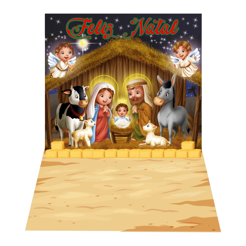 Fundo Fotográfico Pet Shop Lona Natal cristão presépio sagrada família animais anjos Jesus Maria e José