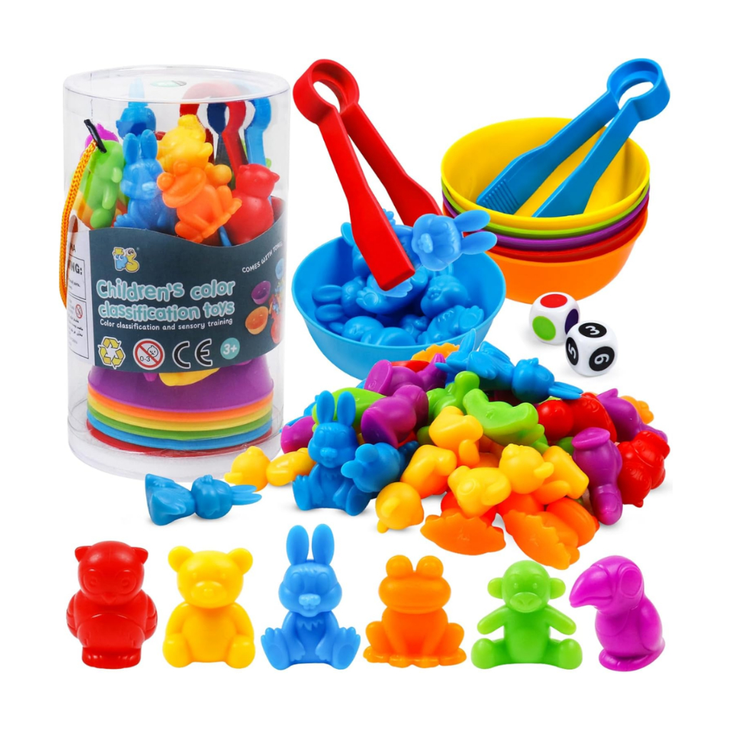 Brinquedo Educativo Montessori Animais Silicone Sensorial Bebê, Cores, Encaixe e Contagem Infantil