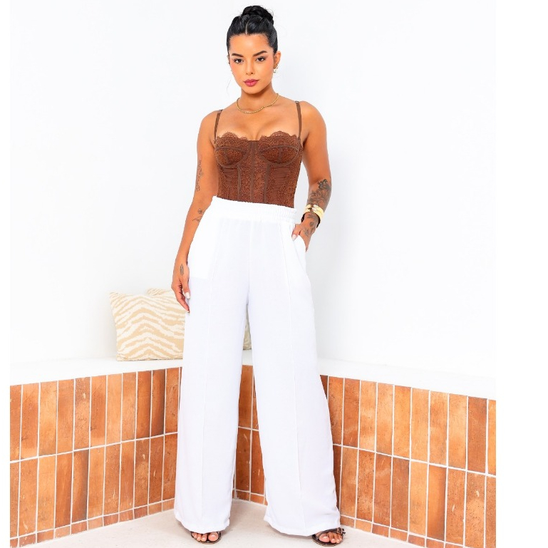 Calça  Feminina Pantalona Premium Branco Wide Leg Duna  Tendência Casual Conforto Moderna Estilosa em Oferta na Shopee