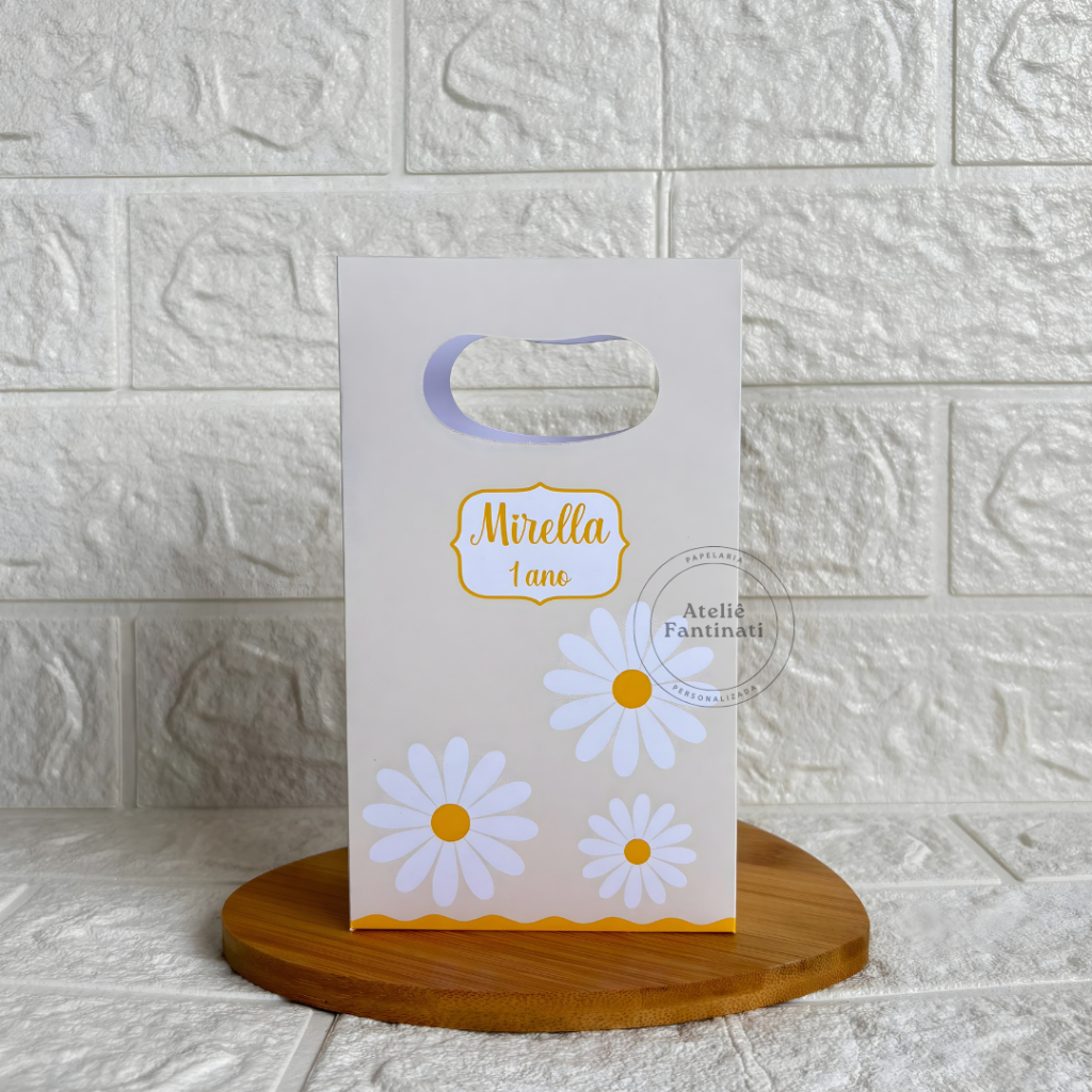 PEGUE E MONTE - Sacolinha Surpresa Personalizada Margaridas - Tamanho PP - Festa Infantil - Aniversário – Lembrancinha