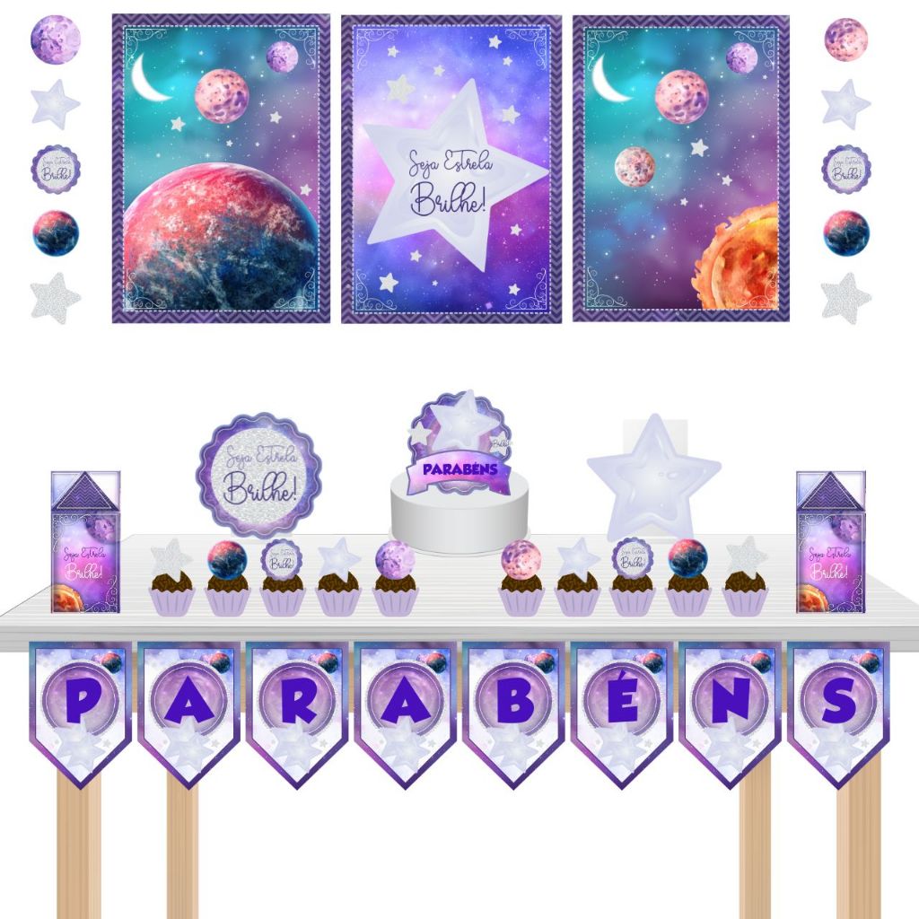 Kit Festa Fácil Kit Só Um Bolinho Galáxia Estrelas 15 Anos Estrela Aniversário Mêsversario