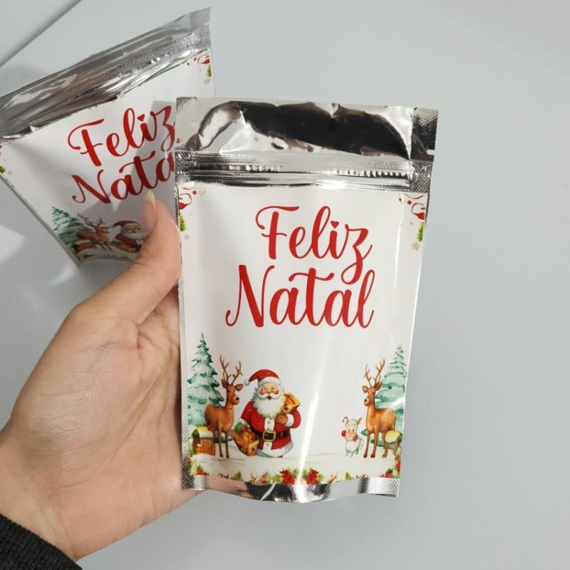 SAQUINHO METALIZADO FELIZ NATAL PERSONALIZADO PARA FESTA DE NATAL OU ANIVERSÁRIO