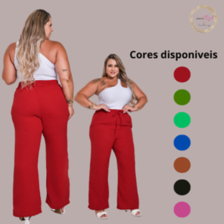 Calça Wide Leg Pantalona Plus Size Duna Alfaitaria Estilo Gringa Com Elástico Com Bolso Social em Oferta na Shopee