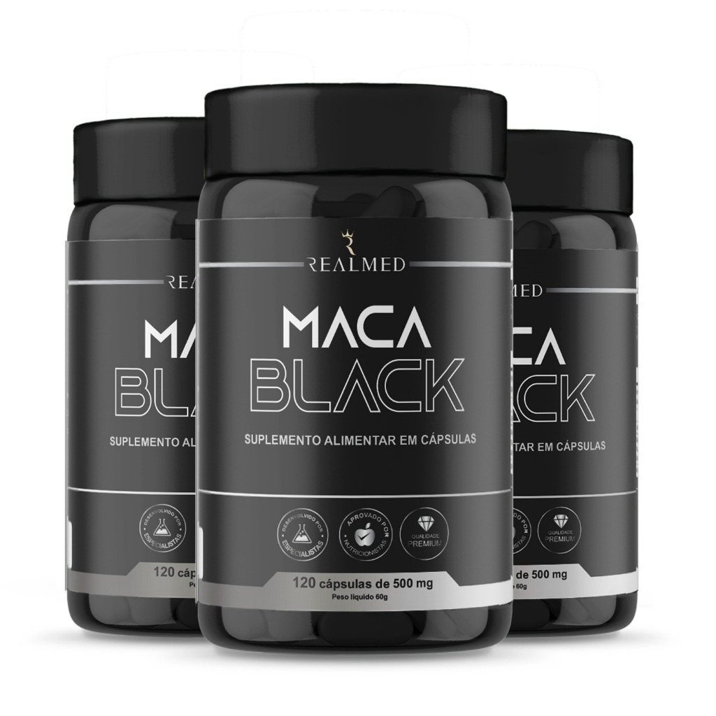 Kit Com 3 Maca Negra 100% Pura 120 Cápsulas 500mg Realmed