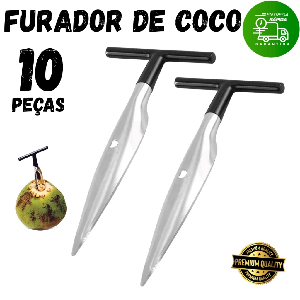 Kit 10 Furador De Coco Abridor Manual Profissional Aço Inox Restaurante Buffet Bares Praia Cozinha