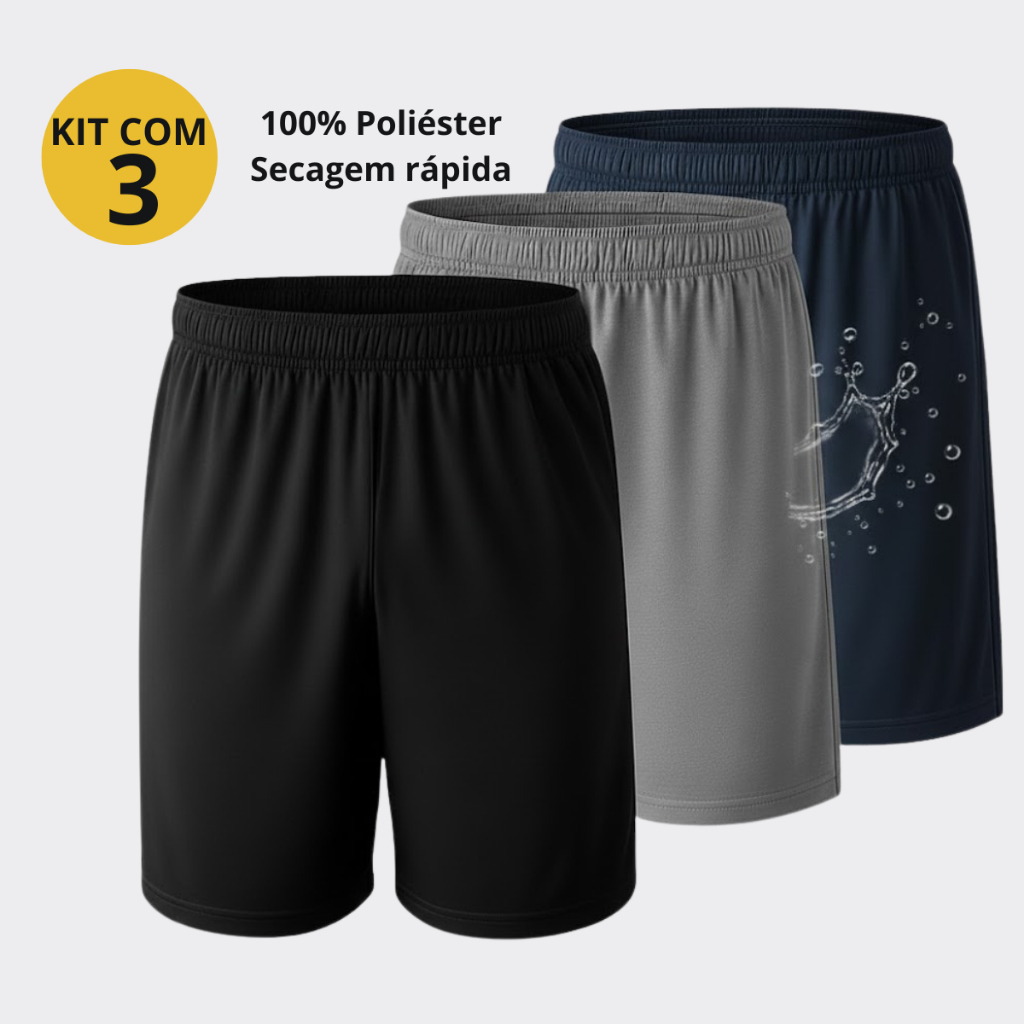KIT 3 BERMUDAS calção para academia futebol caminhada ginastica corrida lazer