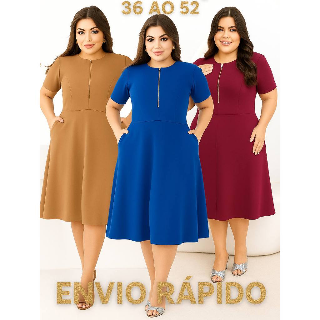 Vestido Moda Evangélica Bolsos e ziper Tendência do ano Plus Size Social Fardamento Evangélico tamanhos grandes