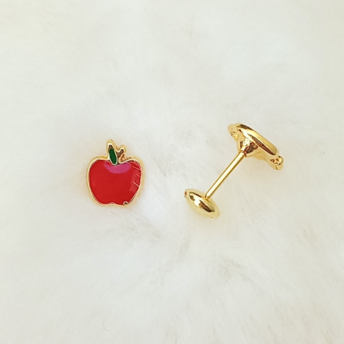 Brinco Infantil Maçã Delicada com Tarraxa Baby - Banho Ouro 18k  Antialérgico