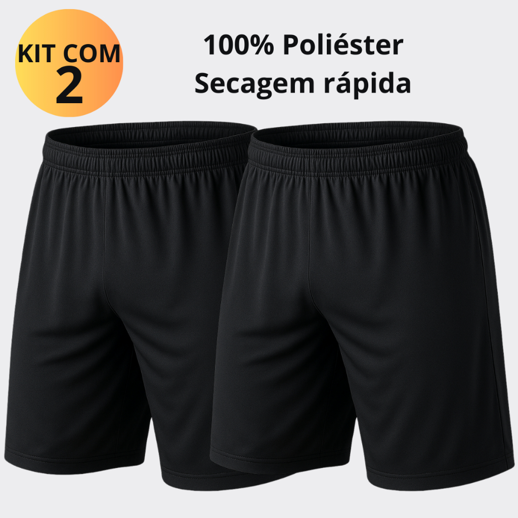 Kit 2 Short Masculino Dry Fit Bermuda Futebol Treino Academia Calção Sem Bolso