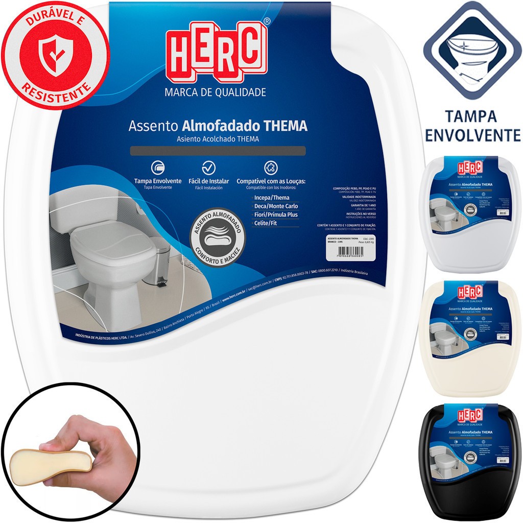 Assento sanitário Tampa De Vaso almofadado TODAS AS CORES Incepa Thema Quadrado Reforçado - HERC