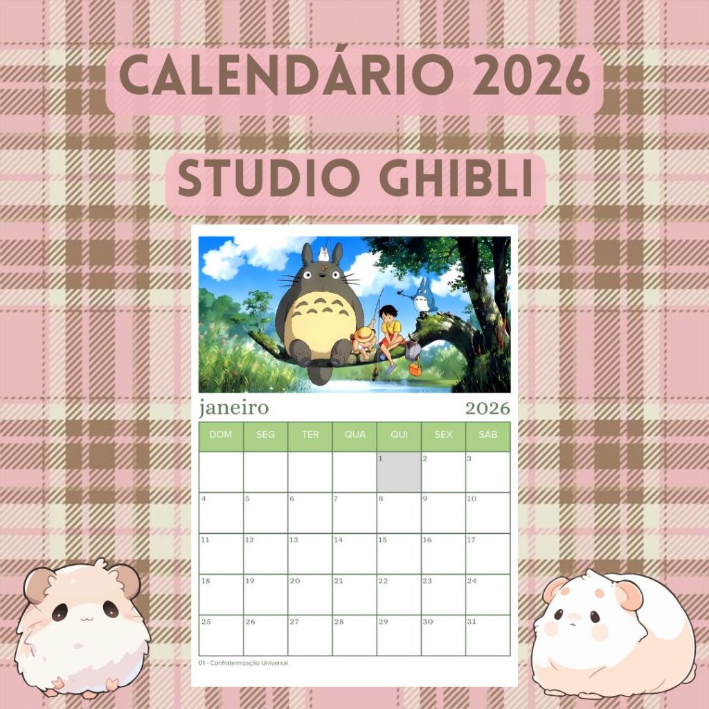 Calendário 2026 Studio Ghibli A4 ou A5