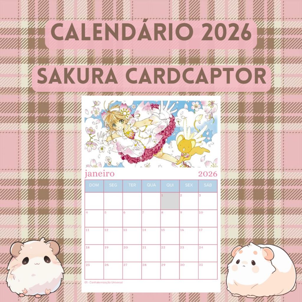 Calendário 2026 Sakura Card Captor A4 ou A5