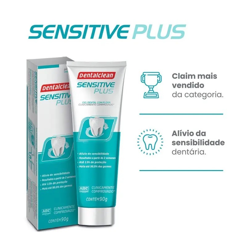 Creme Dental Gel Dentalclean 90g Sensitive Plus alivio da sensiblidade 12hs de proteção