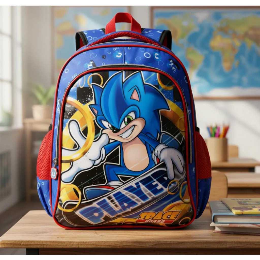 Mochila Escolar Infantil Creche Sonic Space M4698 em Oferta na Shopee