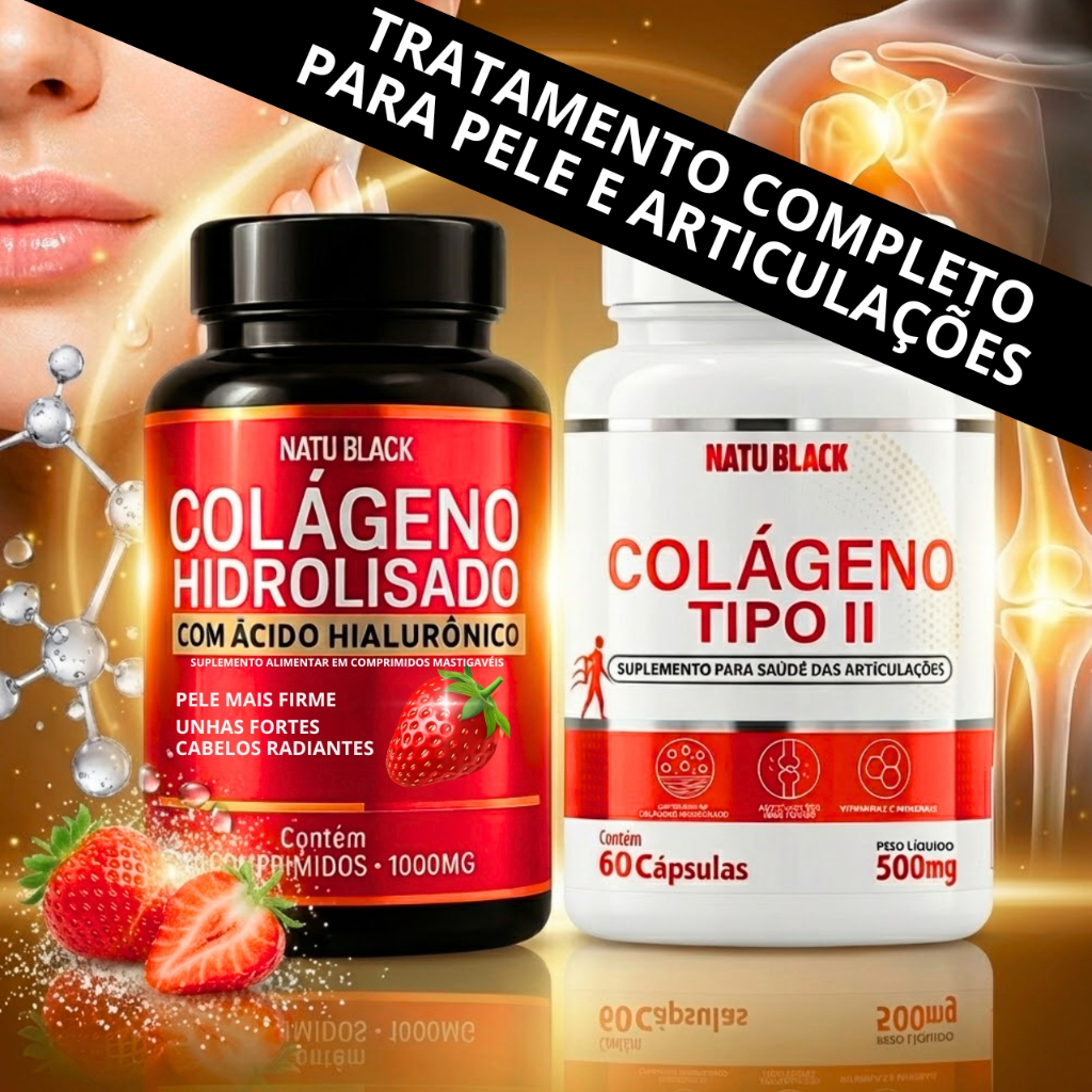 Colágeno Hidrolisado com Ácido Hialurônico + Colágeno Tipo 2 Original Kit Completo - ENVIO IMEDIATO