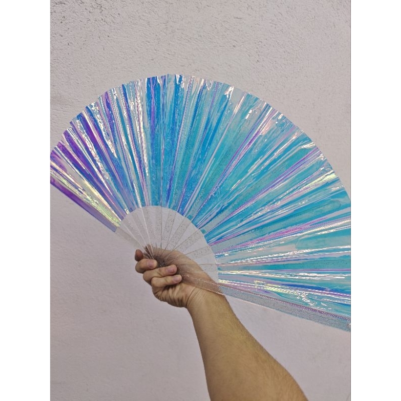 Leque Grande Brilho Holográfico Furta Cor Raves Baladas Festivais Show Carnaval Decoração em Oferta na Shopee