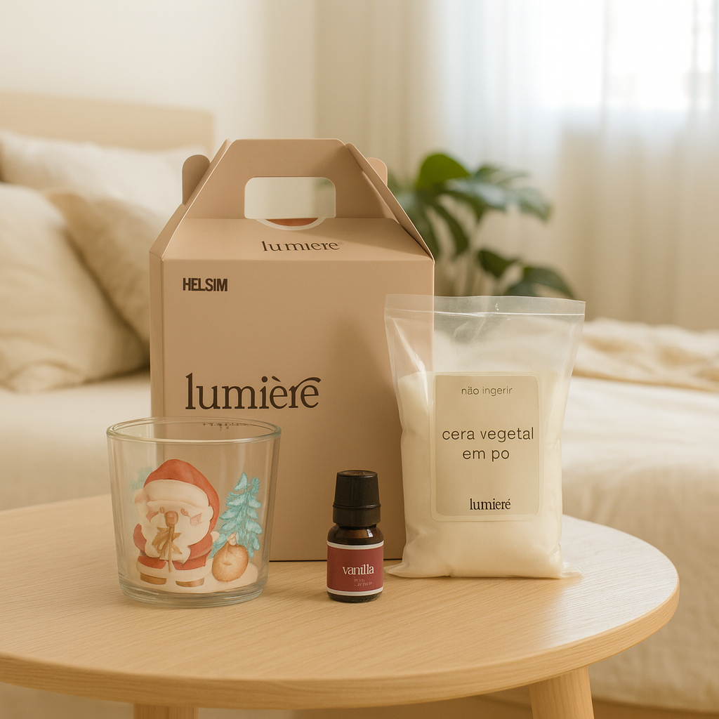 Kit Vela Aromática Completo – Copo Dose Decorado + 200g Cera em Pó + Essência + Pavio