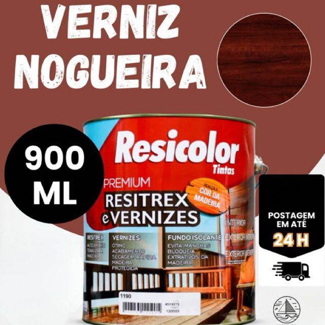 Verniz Brilhante Para Madeira Interno Secagem Rápida Lata Galão Nogueira 900ml/1,8 Litros/3,6 Litros - Resicolorr