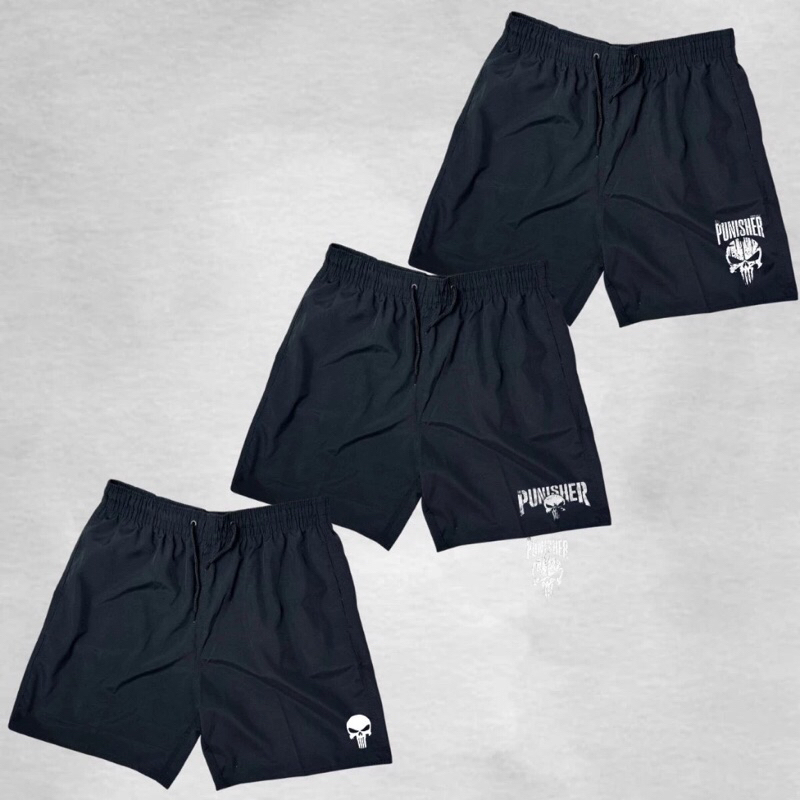 3 Shorts Tactel Elastano Kit PUNISHER, Ideal Para Treinos, Academia, Corrida, Esportes