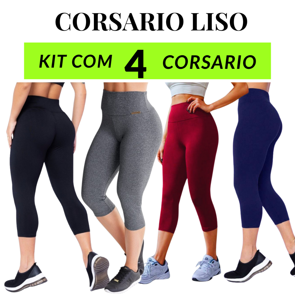JOGO 4 Corsario Capri Feminino Cos Alto Academia Malhar Legging lisa