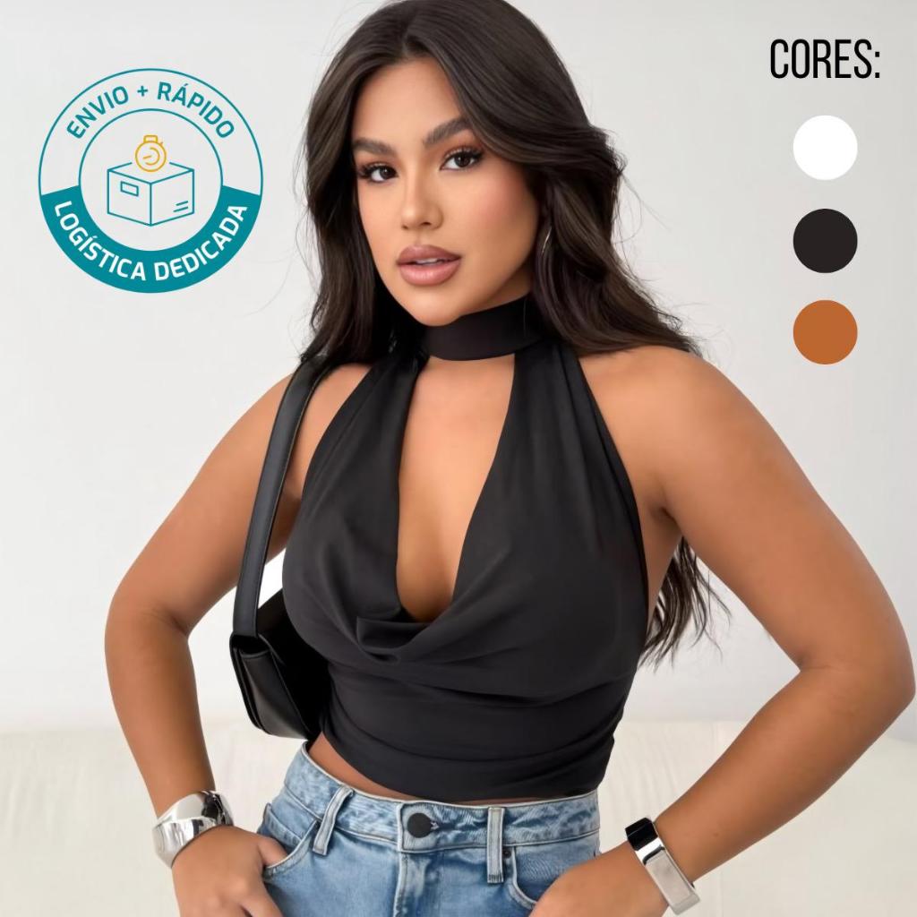 Cropped Paola Pescoço Feminina Lançamento Suplex Blogueira Decote Profundo Malha Leve em Oferta na Shopee