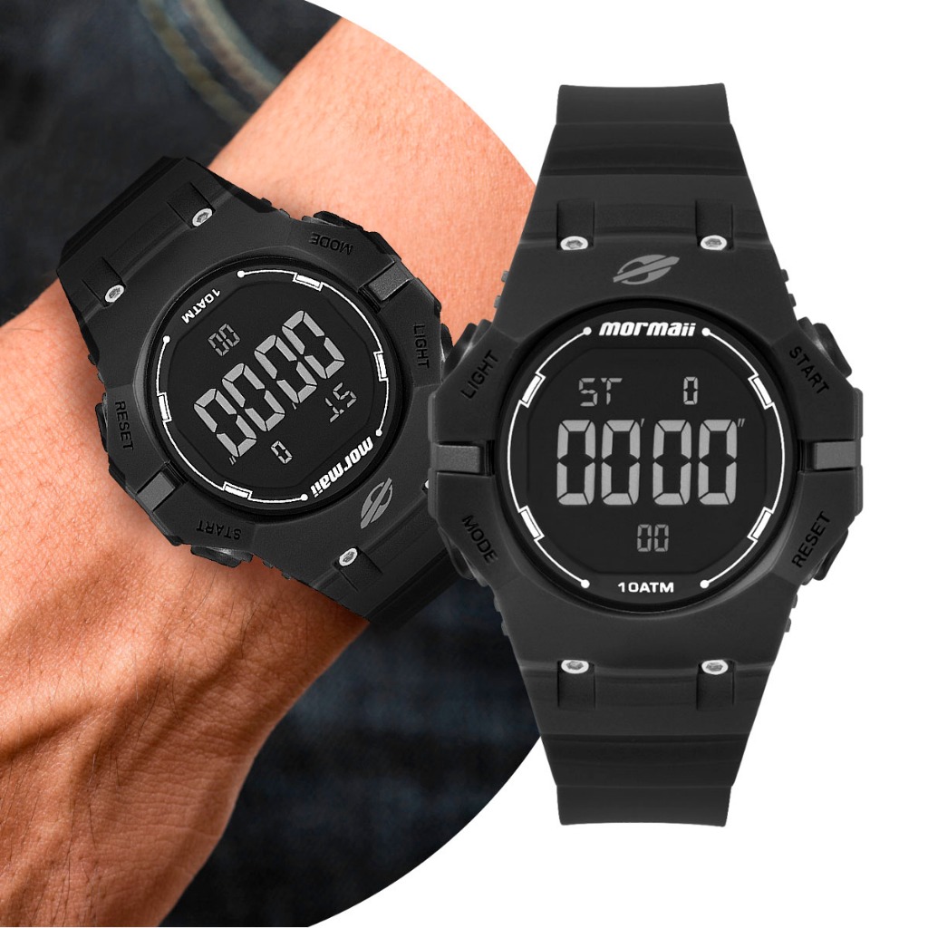 Relógio Masculino Digital Preto com Pulseira de Silicone à Prova D' Água Esportivo à Prova D' Água Mormaii Original