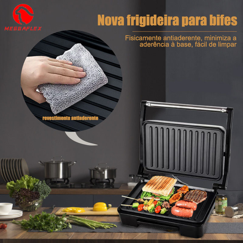 Sanduicheira Elétrica Antiaderente 110V 2 em 1 — Grill para Lanches, Carnes e Omeletes MEGGAFLEX