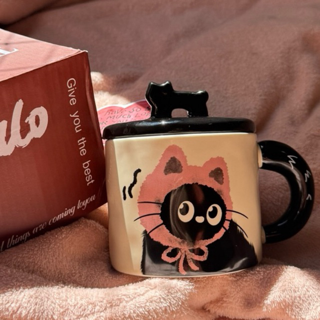 Caneca com tampa de Cerâmica Fofa Criativa Presente para Casal - Milk & Meow — imagem 2 de 2