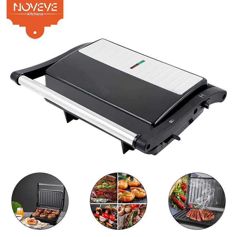 NOVEVE Sanduicheira Chapa Grill Elétrica Hamburgueira Churrasqueira inox Hambúrguer antiaderente 110V 1000W