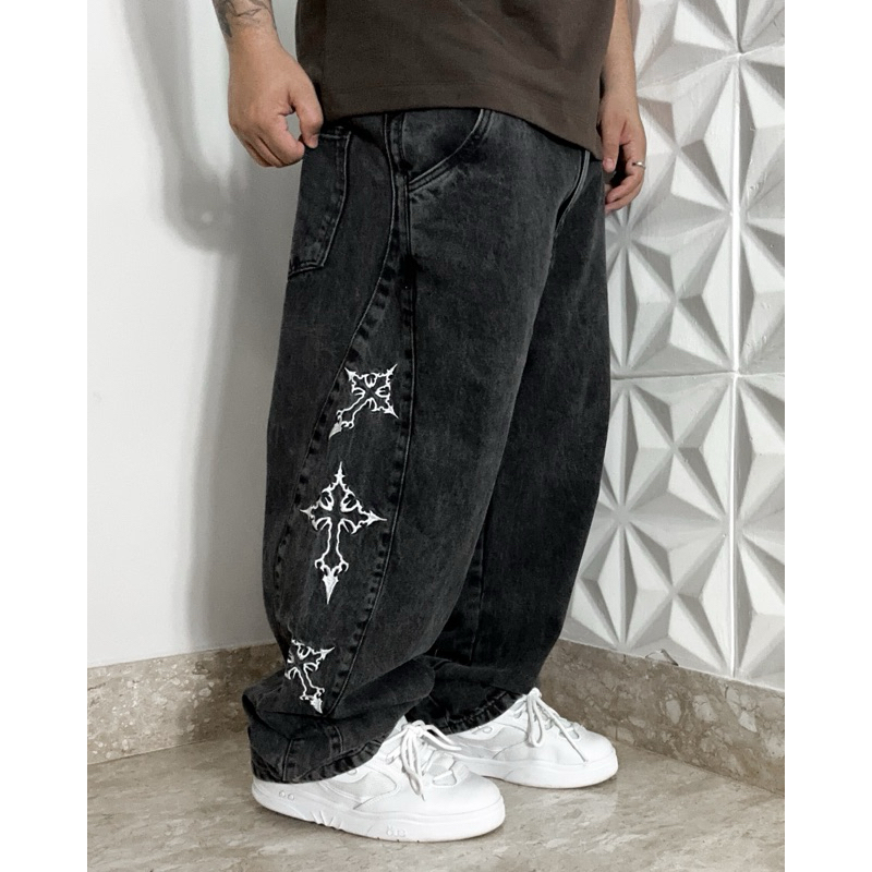 Calça Jeans Baggy Streetwear Balão Tripside “Three Cross” - Estonada
