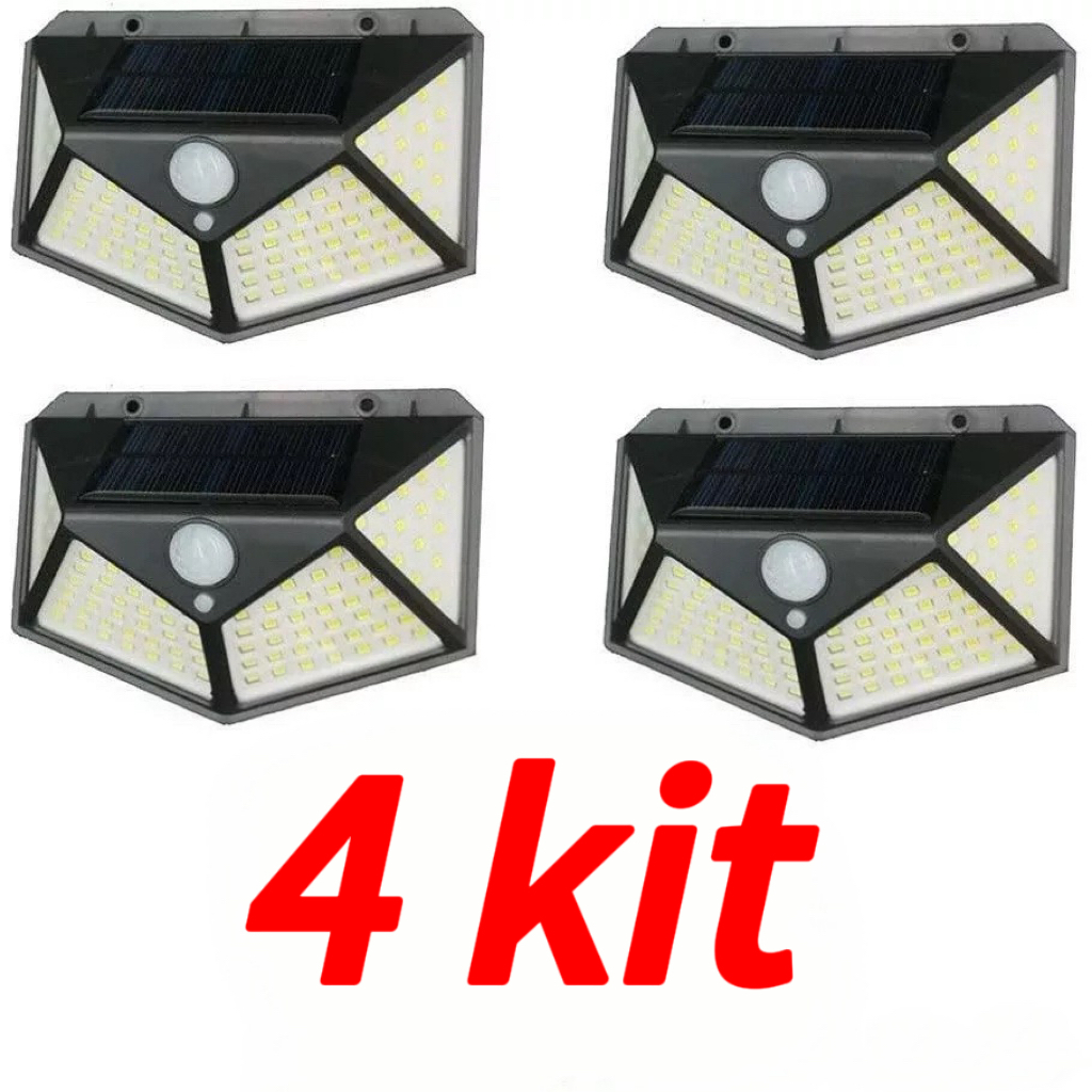 Luminária Solar 100 LEDs com Sensor para Jardim e Parede – Iluminação Externa à Prova d'Água