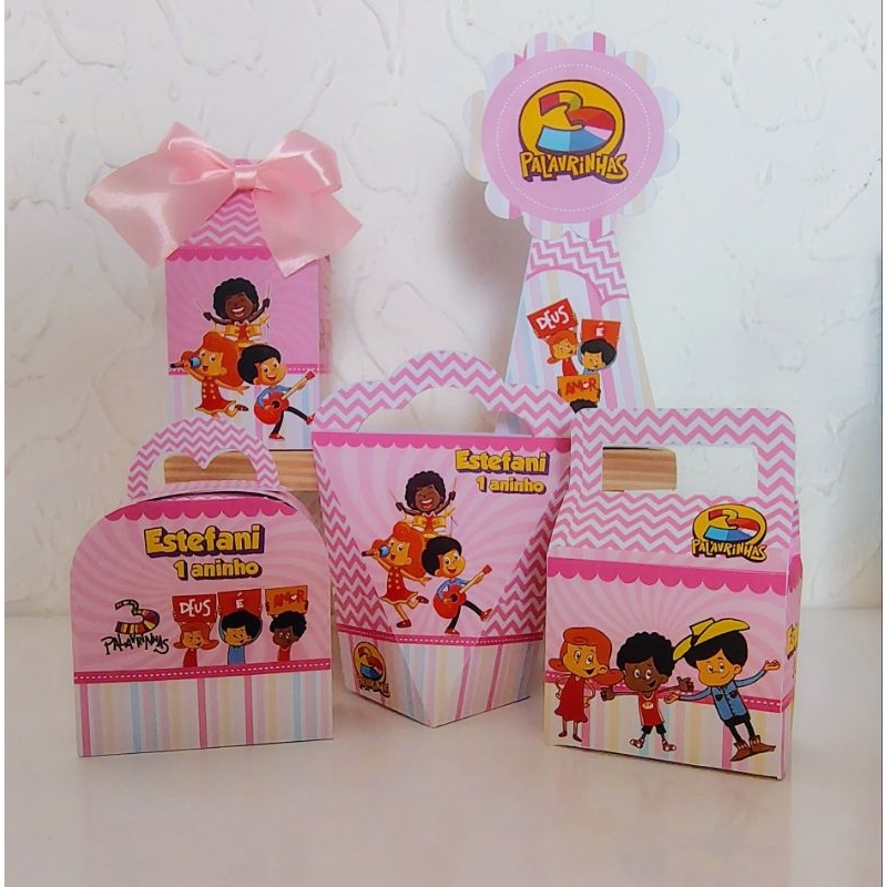 KIT CAIXINHAS PERSONALIZADAS PEGUE E MONTE | TEMA 3 PALAVRINHAS MENINA | LEMBRANCINHA FESTA INFANTIL em Oferta na Shopee