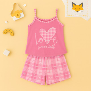 Baby Doll Love Rosa Malha Premium Pijama Feminino Adulto Short e Alça Fina Verao Confortavel