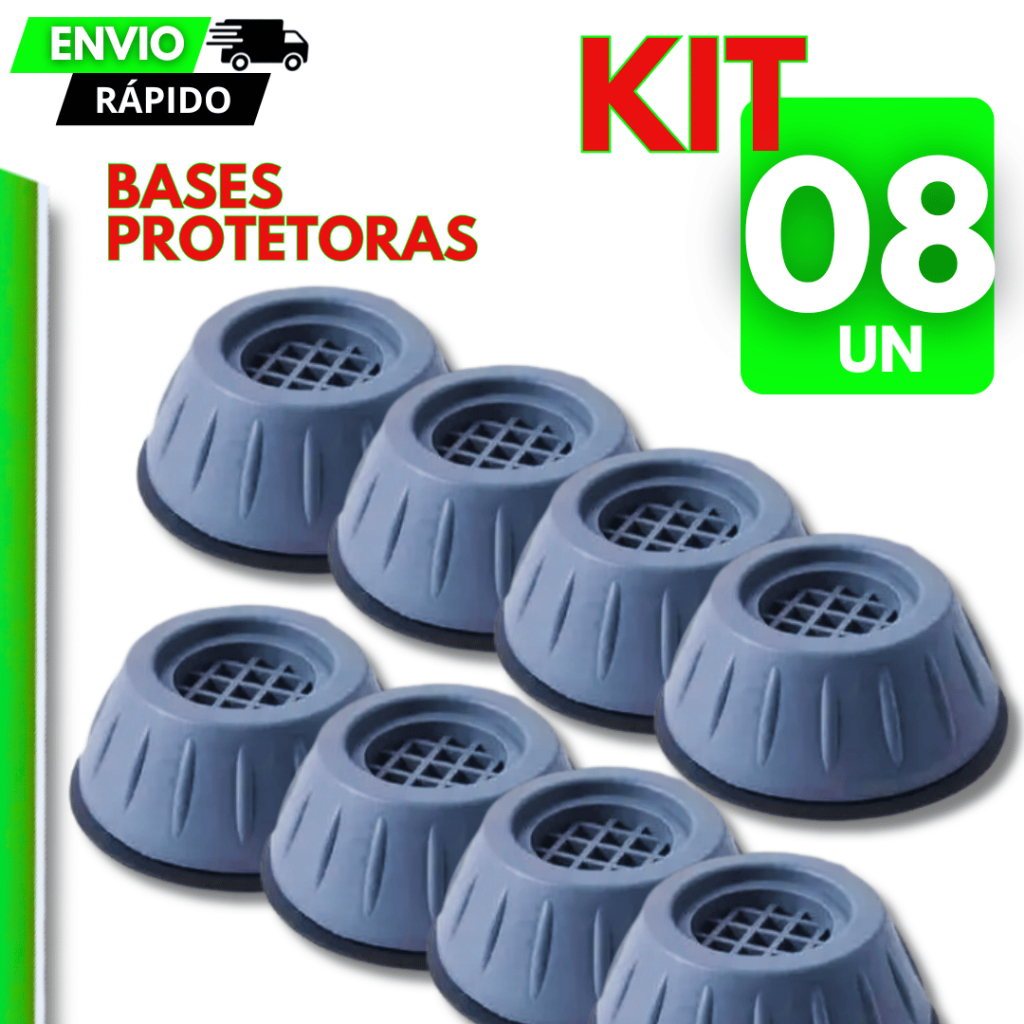 Kit 8 Bases Protetoras Maquina de Lavar Roupa Proteção do Piso Pé Nivelador Moveis Eletrodomésticos