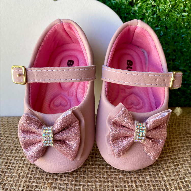 Sapatilha Infantil Menina Laço Glitter Feminina Sapatinho de Bebê Lacinho Feminino Boneca Para festa