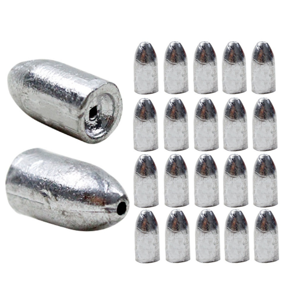 Kit 20 Chumbo Bullet para Pesca Flórida Carolina Texas Rig Iscas Artificiais Soft Chumbada Bala