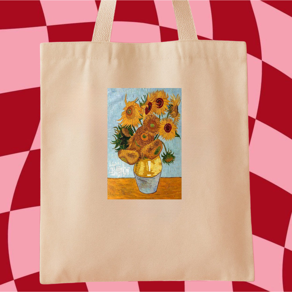 Ecobag Estampada Van Gogh Girassóis Algodão Cru 40x35 Arte Aesthetic - Praia Festa Faculdade Mercado