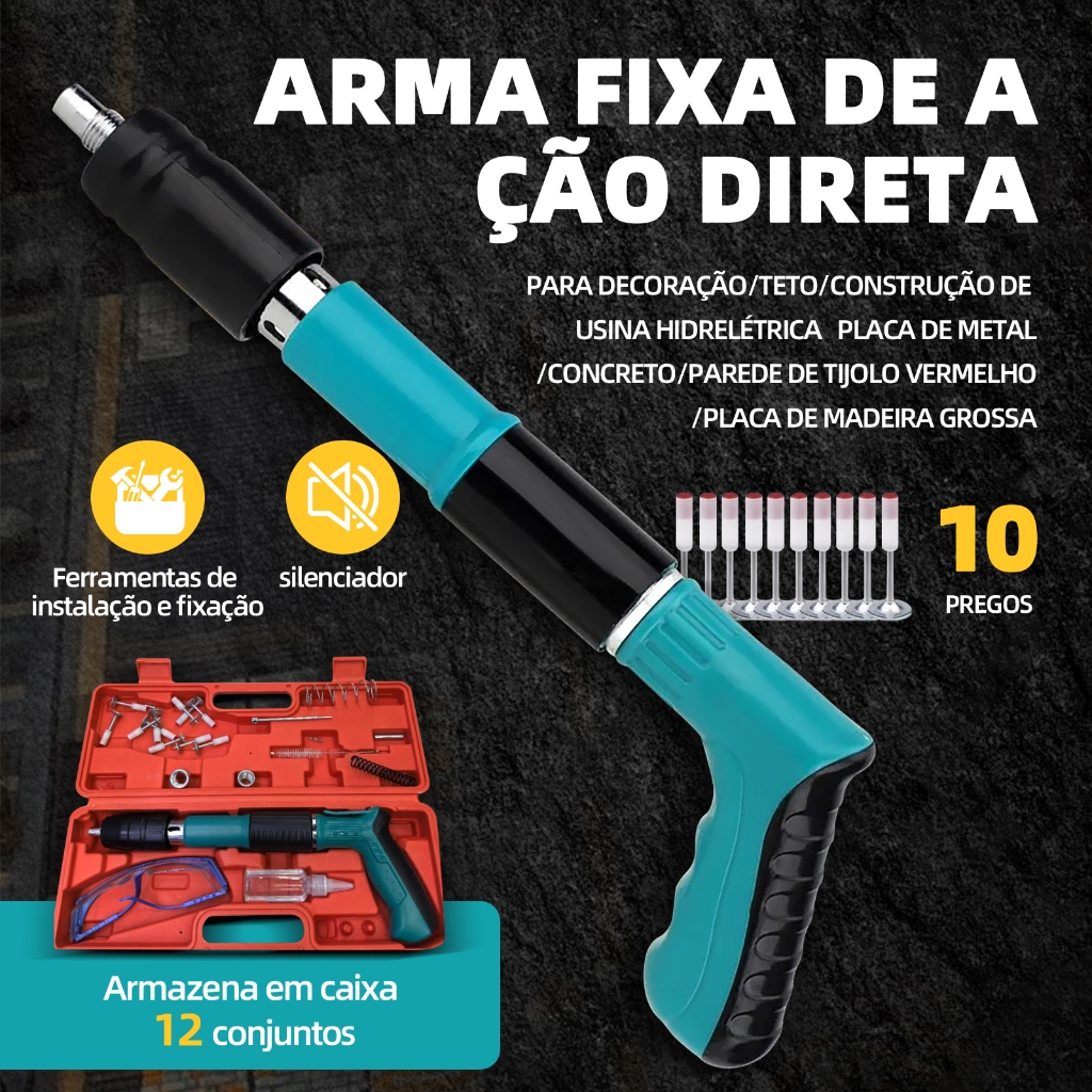 Pistola Fixadora De Pregos Ajustável Potente Pregos ，Ajustável Manual Portátil Para Madeira Doméstico  （com 10 pregos)