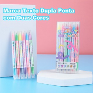 Marca Texto Dupla Ponta Duas Cores Cada Ponta uma Cor para Estudo e Trabalho em Oferta na Shopee