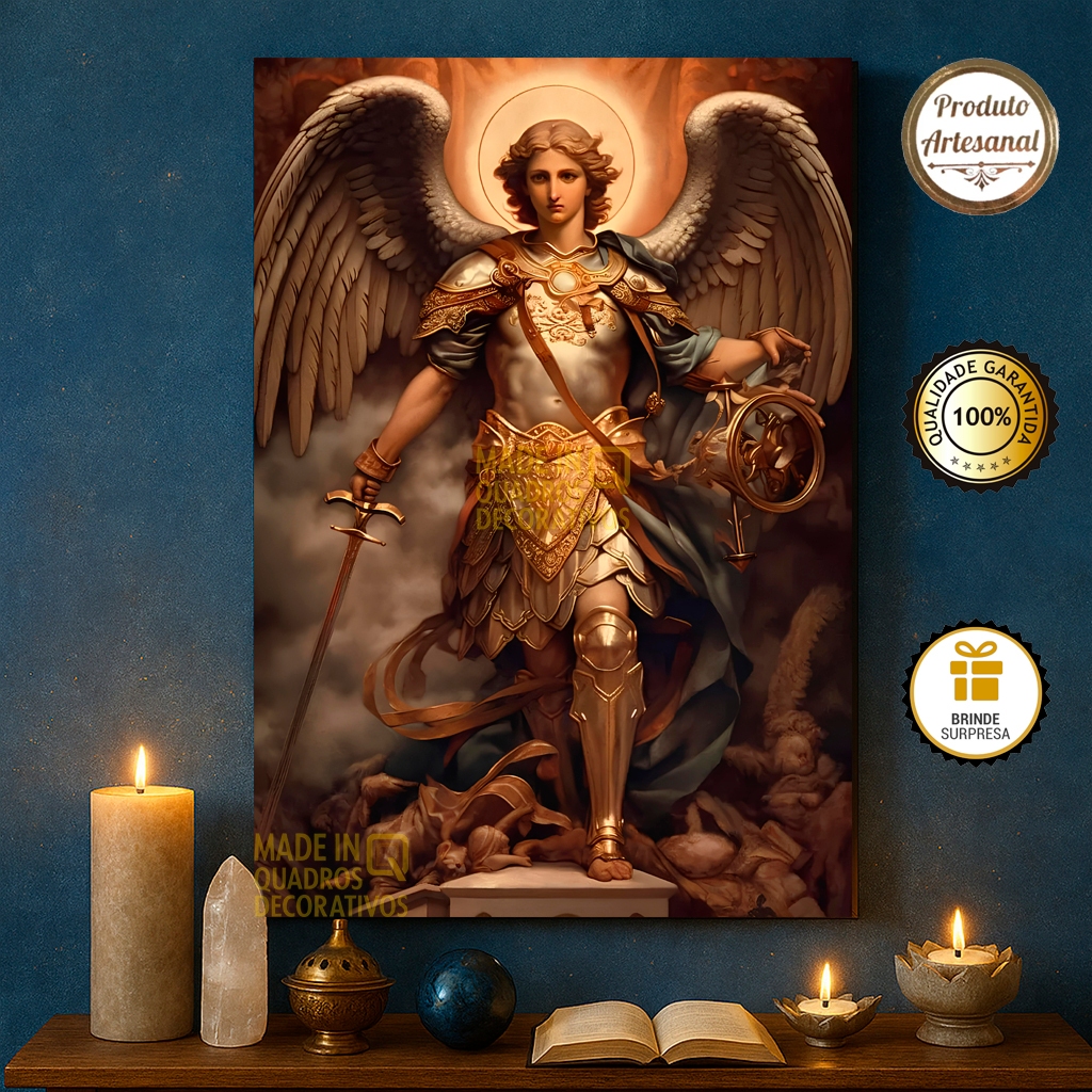 Quadro Decorativo São Miguel Arcanjo Protetor do Povo de Deus, Judaica, Cristã e Islâmica, Celestial