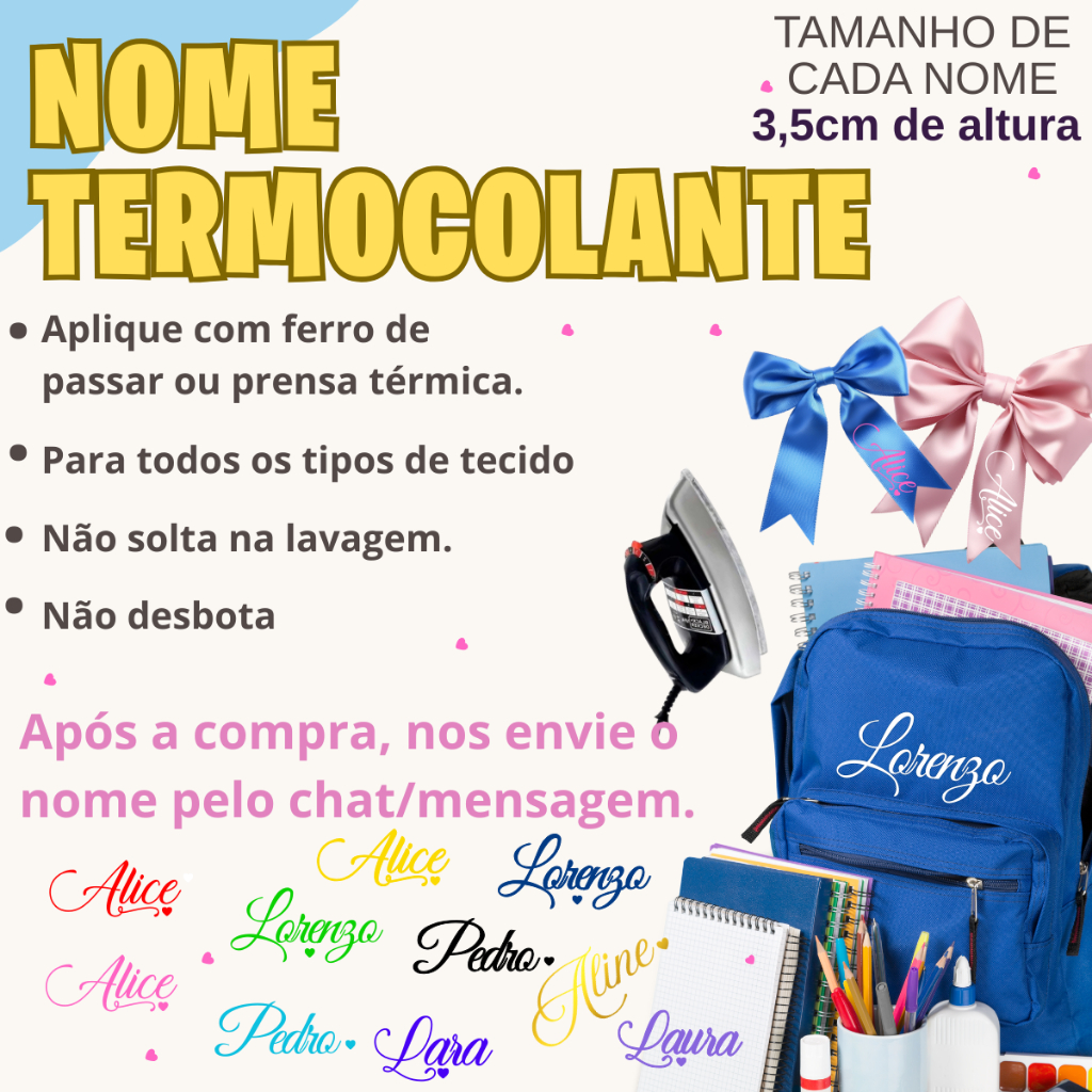 Nome Adesivo para Fitas e Laços Mine porta Joia Aplique Termocolante Definitivo