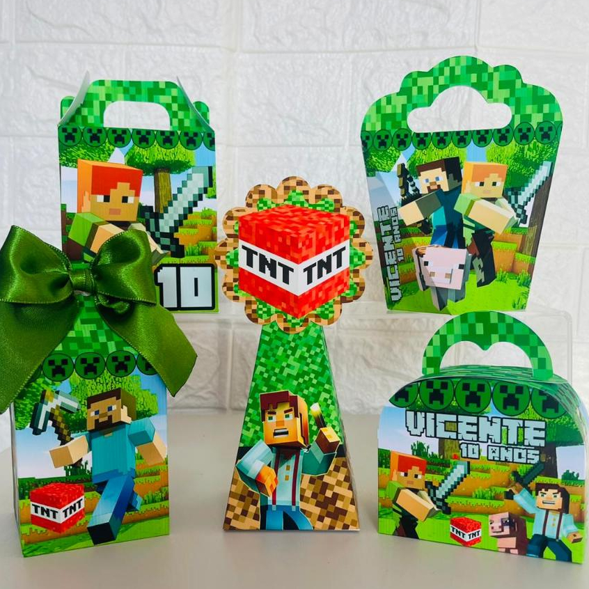Kit personalizados Minecraft, Caixinha pegue e monte Minecraft, lembrancinhas de festa Minecraft