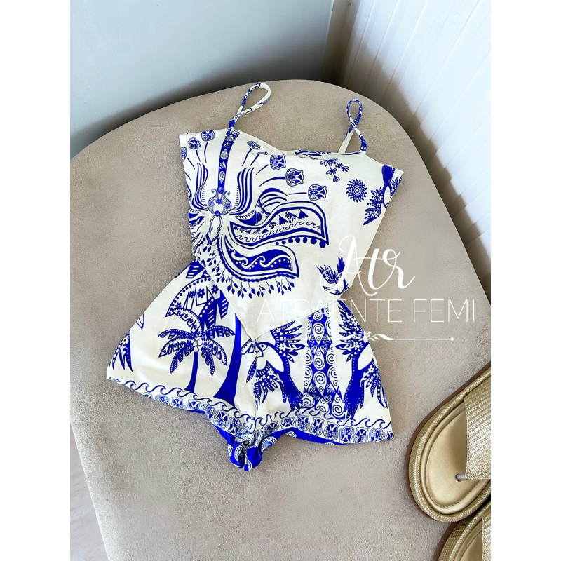 LANÇAMENTO CONJUNTO BLUSA PONTA E SHORT ESTAMPADO INSP TUCANO P M G