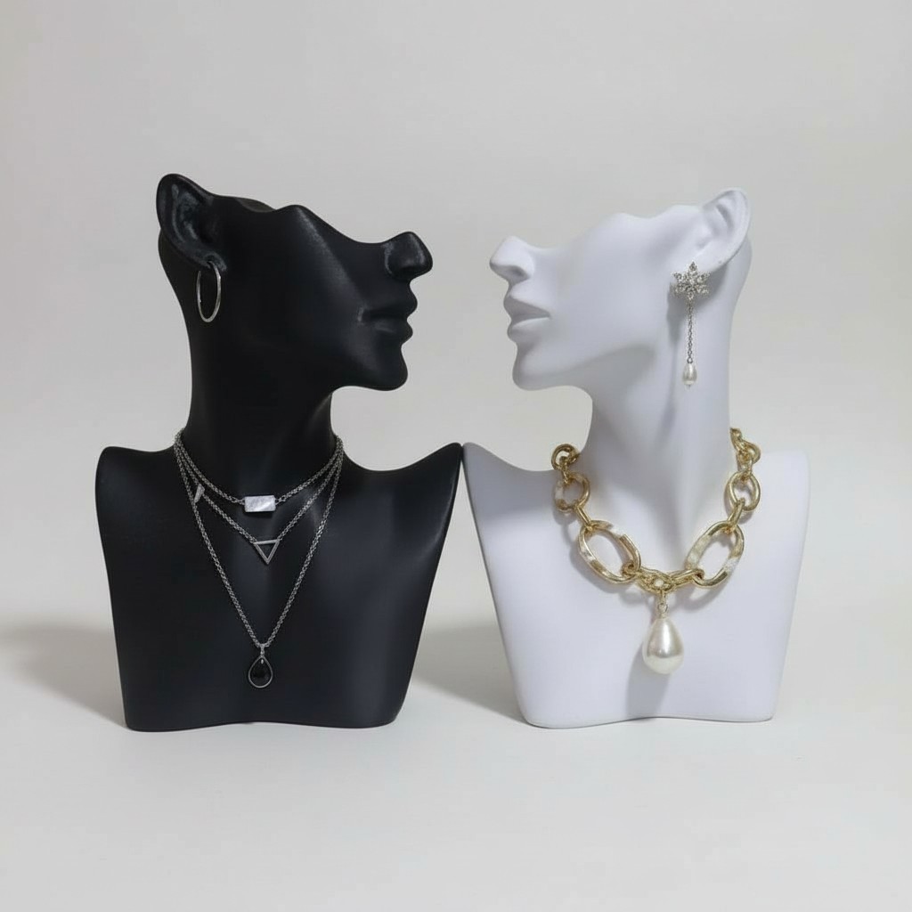 Busto Expositor Feminino para Colares, Pingentes e Brincos – Display para Fotografia – 20cm