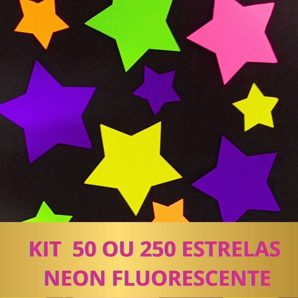 KIT 50 OU 250 ESTRELAS NEON FLUORESCENTE, VÁRIOS TAMANHOS.KITTOPO DE BOLO DOCINHO FESTA