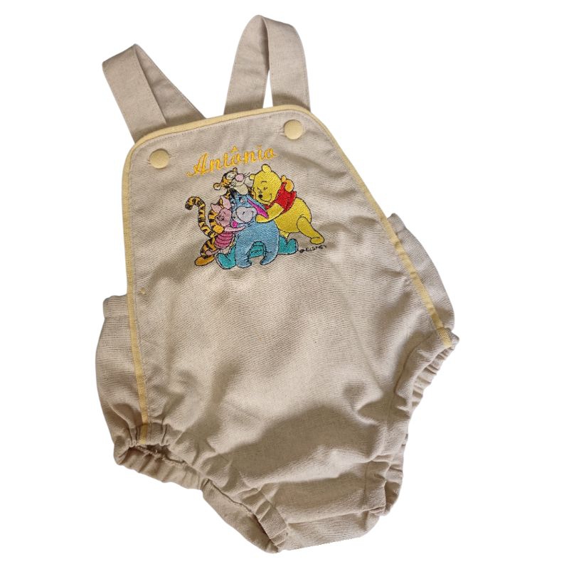 Jardineira bebê personalizada bordado linho