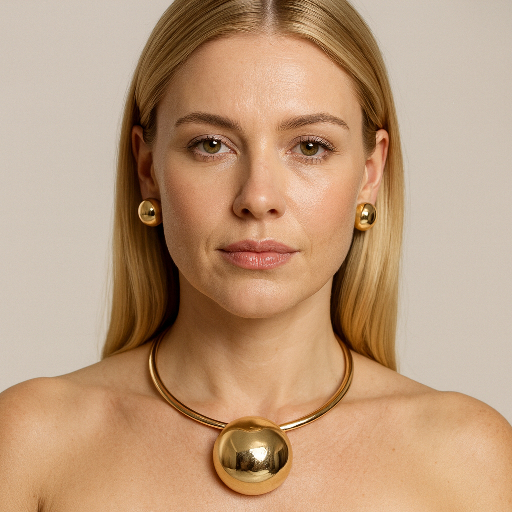 Conjunto Gargantilha Bola + Brincos 38+5cm Banhado Dourado/Prateado em Oferta na Shopee