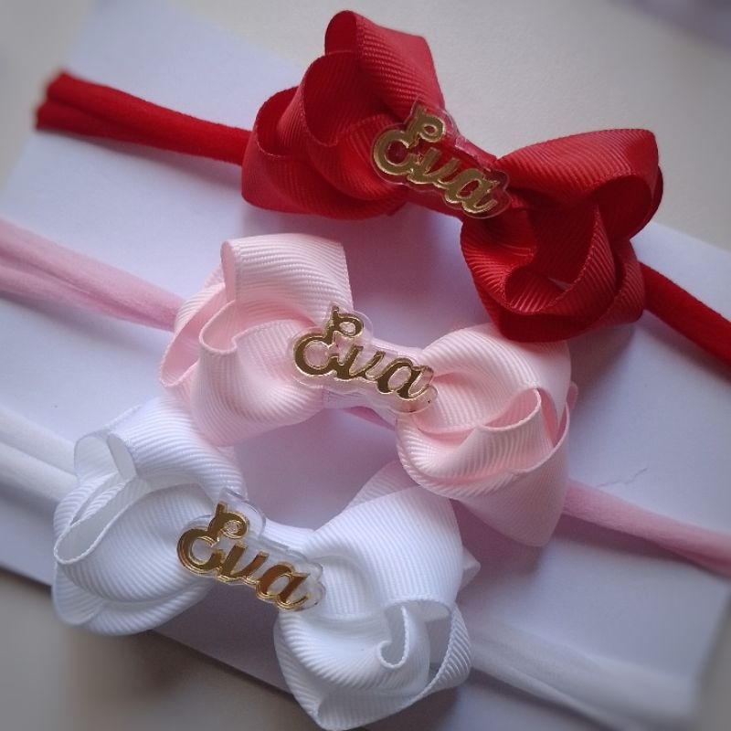 Faixinhas de bebê com nome personalizado, laço para bebê, laço com nome, acessórios de bebê