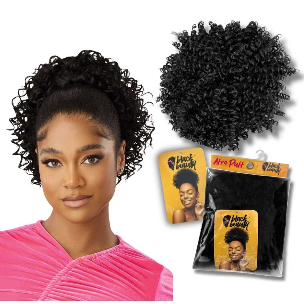 Coque Afro Puff Black Beauty Cabelo Organico Aplique Ajustavel 30cm em Oferta na Shopee