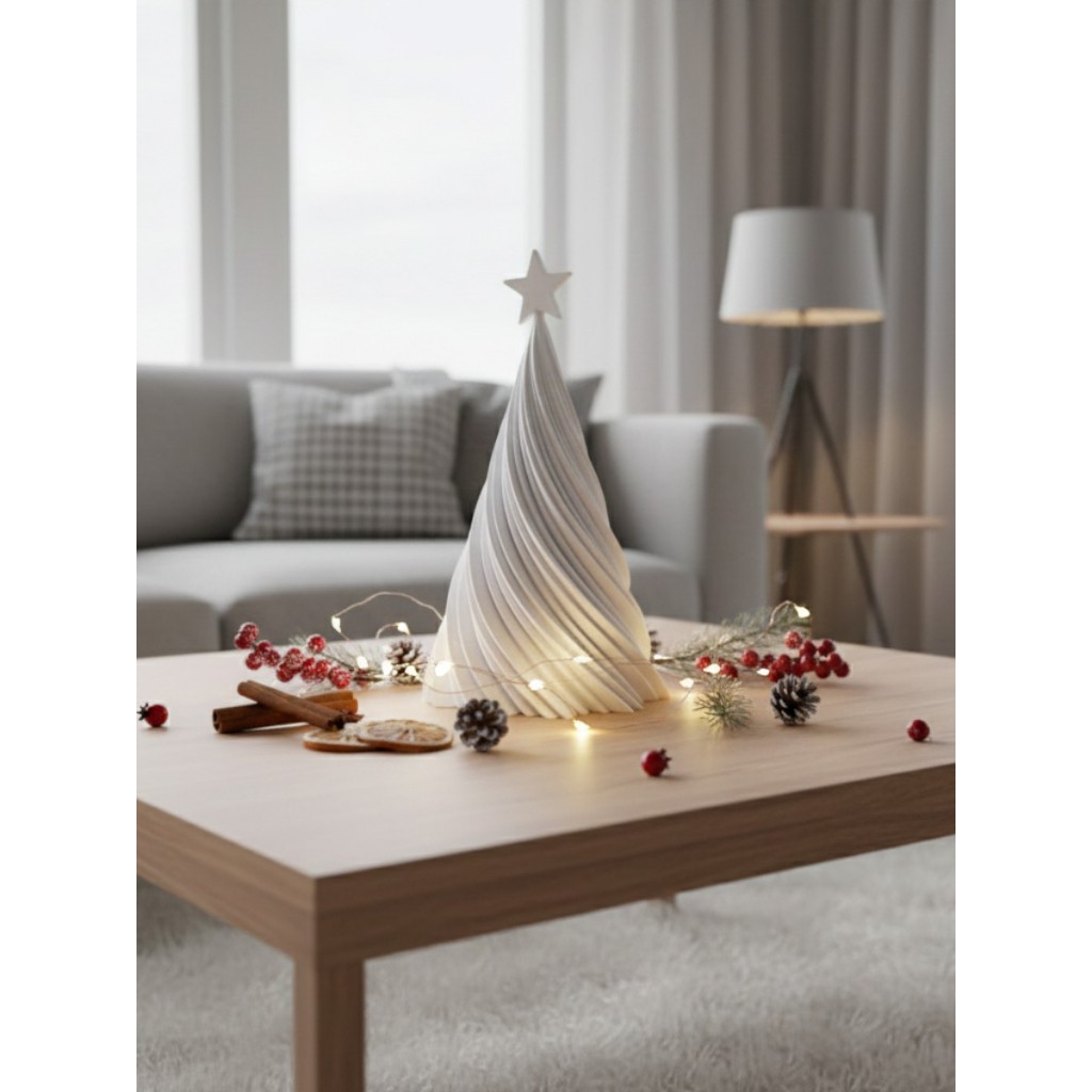 Arvore de Natal Design Espiral com Estrela Pequena Decoração Mesa Escrivaninha Estante Branca
